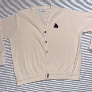 Vintage Izod Cardigan Sweater Mens L Beige Button Up Made In The USA